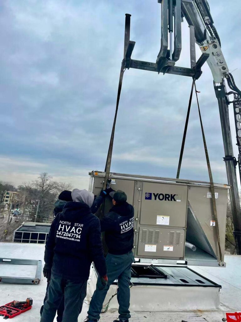 rooftop HVAC unit installation on commercial building in Queens NY